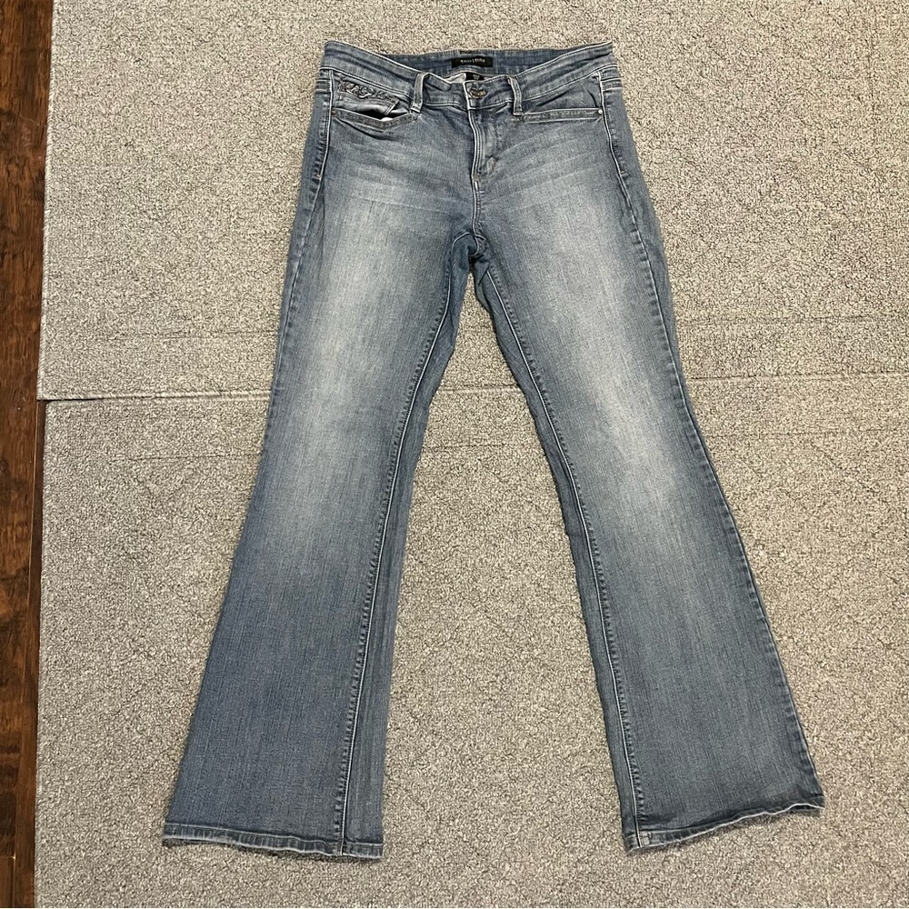 White House Black Market Jeans Womens 10R Blue Wide Leg Denim Embroidered